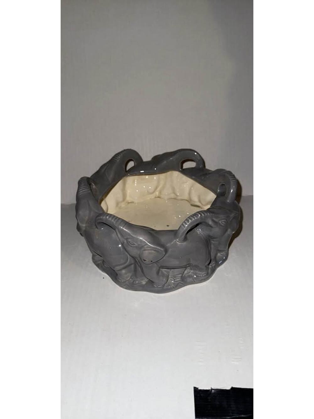 Grey Ceramic Elephant Planter Bowl